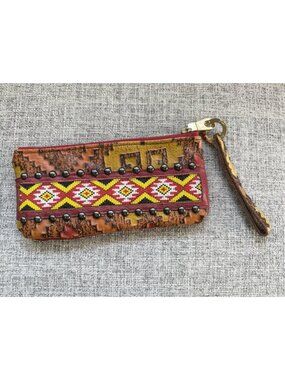 Kurtmen Studded Leather Wristlet Bag Multicolor Beaded Southwestern Southwest